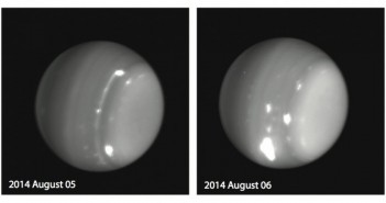 Obserwacje Urana na paśmie podczerwieni z 5 i 6 sierpnia 2014 / Credits - Keck, Imke de Pater (UC Berkeley), Larry Sromovosky and Pat Fry (U. Wisconsin), and Heidi Hammel (AURA)