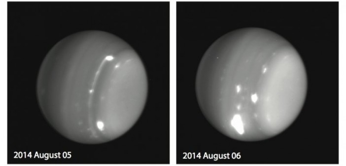 Obserwacje Urana na paśmie podczerwieni z 5 i 6 sierpnia 2014 / Credits - Keck, Imke de Pater (UC Berkeley), Larry Sromovosky and Pat Fry (U. Wisconsin), and Heidi Hammel (AURA)