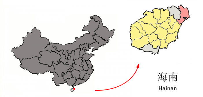 Położenie okręgu Wenchang względem wyspy Hainan i Chin kontynentalnych / Credit: Croquant, CC-BY-3.0
