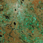 Zdjęcie radarowe Berlina i okolic przesłane przez Sentinela-1A. Transmisji dokonano laserowo poprzez satelitę Alphasat, 28 listopada 2014