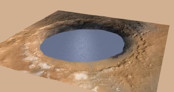 Możliwy zasięg jeziora we wnętrzu krateru Gale w czasach, gdy Mt Sharp jeszcze nie istniało / Credits - NASA/JPL-Caltech/ESA/DLR/FU Berlin/MSSS