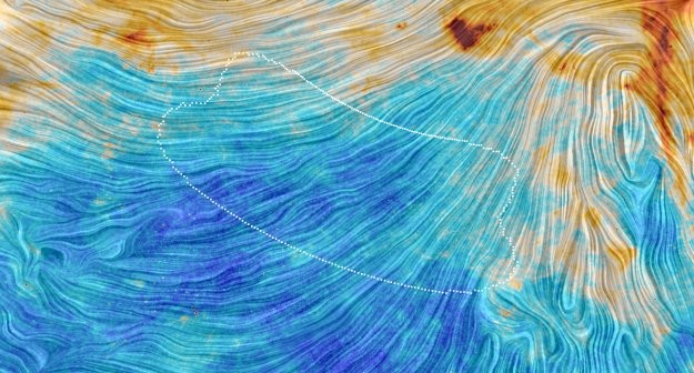 Wycinek nieba południowego, na podstawie misji Planck. Kolory wskazują pył międzygwiezdny / Credits - ESA/Planck Collaboration. Acknowledgment: M.-A. Miville-Deschênes, CNRS - Institut d'Astrophysique Spatiale, Université Paris-XI, Orsay, France