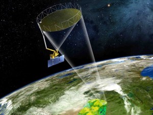 Wizja artystyczna satelity SMAP w czasie pracy na orbicie wokół Ziemi / Credits: NASA/JPL