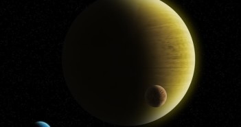 Potencjalny wygląd HD 145934 b - gazowy gigant z dwoma dużymi księżycami, z których jeden jest w całości pokryty oceanem / Credits - K. Kanawka, kosmonauta.net