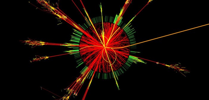Wizualizacja symulacji zderzenia dwóch protonów w którym powstaje mikroskopijna czarna dziura