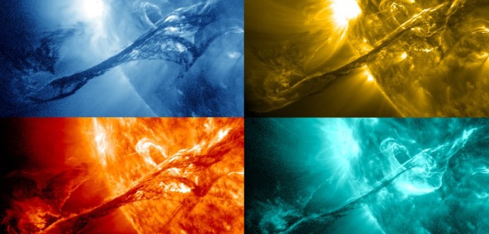 Koronalny wyrzut masy z 31 sierpnia 2012 na różnych falach pasma rentgenowskiego, uchwycone przez sondę SDO / Credits - NASA