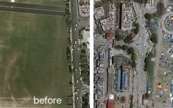 Plac w Katmandu przed i po trzęsieniu Ziemi / Credit: Airbus D&S