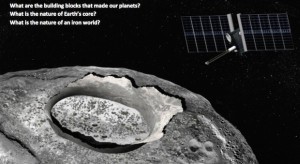 Wizja artystyczna misji eksploracyjnej do asteroidy Psyche / Źródło: JPL/Corby Waste
