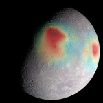 Zdjęcie: Obszary o gęstszej materii podpowierzchniowej na Merkurym. Źródło: NASA, GSFC's SVS, JHU's APL, Carnegie Inst. Washington