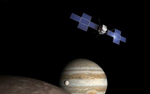 Sonda JUICE przy księżycach Jowisza - wizualizacja / Credit: Airbus Defence & Space