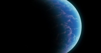 Grafika przedstwiająca małą oceaniczną egzoplanetę z niewielką ilością chmur / Credits - K. Kanawka, Kosmonauta.net