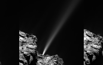 Dżet wydobywający się z komety 67P/Czuriumow-Gierasimienko. Credits: ESA/Rosetta/MPS for OSIRIS Team MPS/UPD/LAM/IAA/SSO/INTA/UPM/DASP/IDA