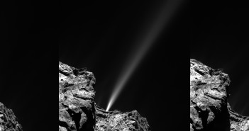 Dżet wydobywający się z komety 67P/Czuriumow-Gierasimienko. Credits: ESA/Rosetta/MPS for OSIRIS Team MPS/UPD/LAM/IAA/SSO/INTA/UPM/DASP/IDA