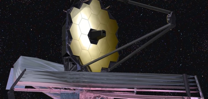 Teleskop Kosmiczny Jamesa Webba wyposażony w 6,5-metrowe lustro zostanie wyniesiony na orbitę przy pomocy rakiety Ariane 5 w październiku 2018 roku. Przez następną dekadę będzie służył jako główne przyrząd obserwacyjny dla astronomów z całego świata. Naukowcy z University of Washington przygotowali indeks, który może pomóc w poszukiwaniach życia na planetach pozasłonecznych. Wizja artystyczna, NASA.