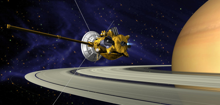 Artystyczna wizja sondy ponad pierścieniami Saturna / Źródło: NASA/JPL – Caltech