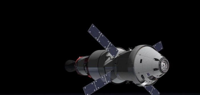 MPCV Orion z Europejskim modułem serwisowym oraz górnym stopniem rakiety SLS / Credits: NASA