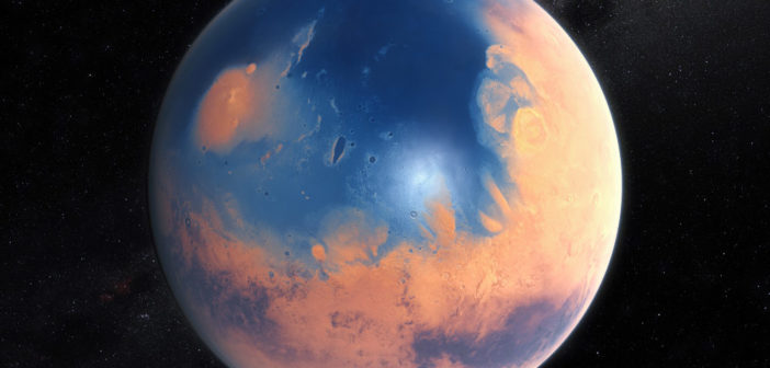 Ocean na Marsie. Wizja artystyczna. ESO/M. Kornmesser/N. Risinger (skysurvey.org)