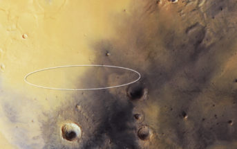 Elipsa lądowania sondy Schiaparelli naniesiona na zdjecie z sondy Mars Express / Credit: ESA/DLR/FU Berlin, CC BY-SA 3.0 IGO