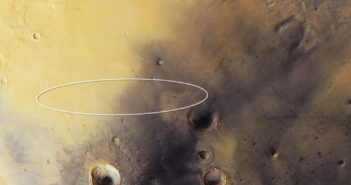 Elipsa lądowania sondy Schiaparelli naniesiona na zdjecie z sondy Mars Express / Credit: ESA/DLR/FU Berlin, CC BY-SA 3.0 IGO