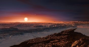 Wizja artystyczna widoku z Proximy b na Proximę Centauri - w tle dwie gwiazdy układu Alfa Centauri / Credits - ESO/M. Kornmesser