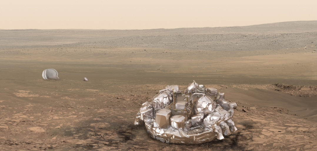 Schiaparelli na powierzchni Marsa - wizualizacja / Credit: ESA/ATG medialab