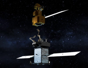 Tankowanie i wydłużanie życia satelitów będących na orbicie jest kolejnym dynamicznie rozwijającą się domeną sektora kosmicznego. Na zdjęciu – wizja artystyczna serwisowania satelity do obserwacji astronomicznych. / Źródło: NASA
