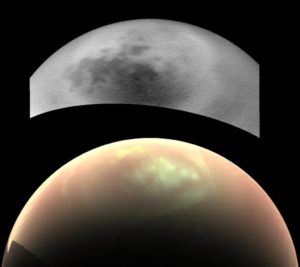 Chmury na Tytanie na zdjęciach z sondy Cassini. Źródło: NASA/JPL-Caltech/SSI/Univ. Arizona/Univ. Idaho