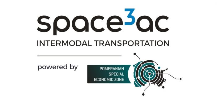 Logotyp Space3ac Intermodal Transportation / Credits - Blue Dot Solutions i Pomorska Specjalna Strefa Ekoniomiczna