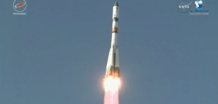 Start Sojuza-2.1a z Progressem MS-07 / Credits - NASA TV
