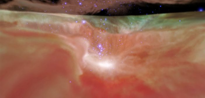 Widok na "wnętrze" mgławicy M42 na paśmie podczerwonym / Credits - NASA, ESA, F. Summers, G. Bacon, Z. Levay, J. DePasquale, L. Frattare, M. Robberto and M. Gennaro (STScI) oraz R. Hurt (Caltech/IPAC)