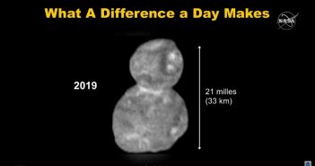 Pierwszy obraz 2014 MU69 z przelotu sondy NH - rozdzielczość ok 300 m / pix / Credits - NASA TV