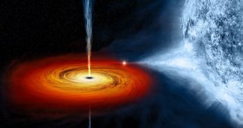Grafika prezentująca czarną dziurę "wysyającą" materię z pobliskiej gwiazdy / Credits - NASA/CXC/M.Weiss
