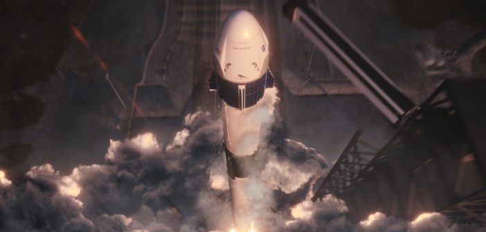 Grafika prezentująca start rakiety Falcon 9 z kapsułą Dragon 2 / Credits - SpaceX