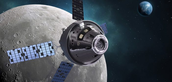 Grafika prezentująca MPCV Orion w pobliżu Księżyca / Credits - Lockheed Martin