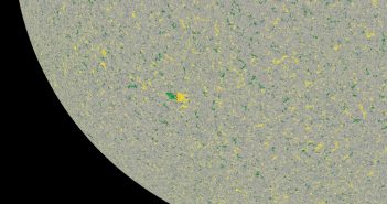 Koloryzowany magnetogram wycinka Słońca z grupą 2750 / Credits - NASA, SDO