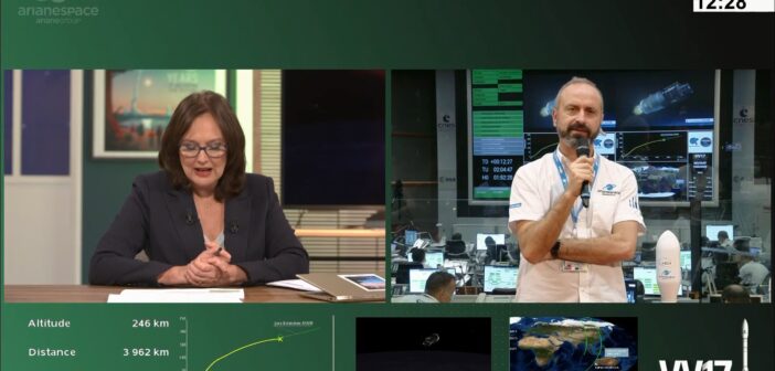 Ekran z loty rakiety Vega VV17 - zauważalna jest nieprawidłowa trajektoria lotu (w dolnej lewej części ekranu) / Credits - Arianespace