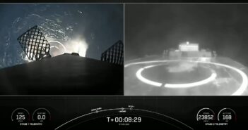 Stopień B1051 tuż przed lądowaniem na platformie morskiej - 09.05.2021 / Credits - SpaceX