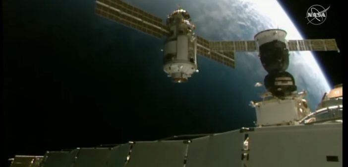 MLM Nauka zbliża się do ISS / Credits - NASA TV