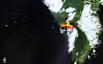 Potok lawy na wyspie La Palma / Zdjęcie z danych satelity Sentinel-2 (system Copernicus)