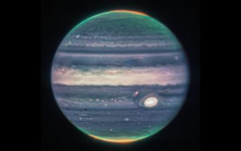 Jowisz na trzech filtrach kamery NIRCam ( F360M, F212N, F150W2) / Credits - NASA, ESA, CSA, Jupiter ERS, Judy Schmidt