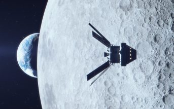 Wizja artystyczna MPCV Orion w pobliżu Księżyca w misji Artemis I / Credits - NASA
