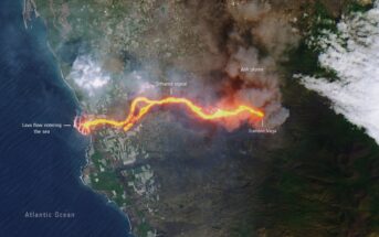 Potok lawy na wyspie La Palma - wrzesień 2021 / Credits - Copernicus Sentinel data (2021), processed by ESA, CC BY-SA 3.0 IGO