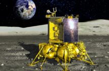 Grafika prezentująca lądownik Łuna 25 na powierzchni Księżyca / Credits - Ławoczkin