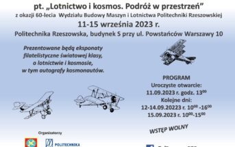 Plakat wystawy pt. „Lotnictwo i kosmos. Podróż w przestrzeń” / Credits - Okręg Rzeszowski Polskiego Związku Filatelistów