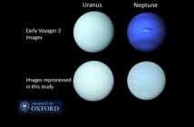 Bardziej prawdopodobna kolorystyka Urana i Neptuna (dolny rząd) w porównaniu z danymi z misji Voyager 2 (górny rząd) / Credits - University of Oxford