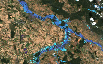 Powódź Brzeg i Lewin Brzeski - wrzesień 2024, przetworzone dane z satelity Sentinel 2 / Credits - Cloud Ferro, Copernicus, Komisja Europejska