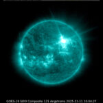 Słońce w momencie emisji rozbłysku X5.1 z 11 listopada 2025 / Credits - NOAA, SUVI GOES-19