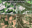 Porównanie obrazów satelitarnych wybranych miejsc w Polsce w kwietniu 2025 i w kwietniu 2026 - dane z europejskich satelitów Sentinel-2 konstelacji Copernicus / Credits - Blue Dot Solutions, Copernicus