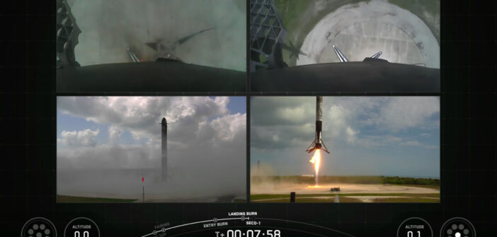 Start Falcona Heavy z 29 kwietnia 2026 - lądowanie członów pobocznych / Credits - SpaceX