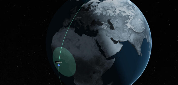 Wizualizacja orbity satelity Saramago w dniu 17 lipca 2026 o godzinie 04:40 CEST / Credits - Satcat, Kayhan Space
